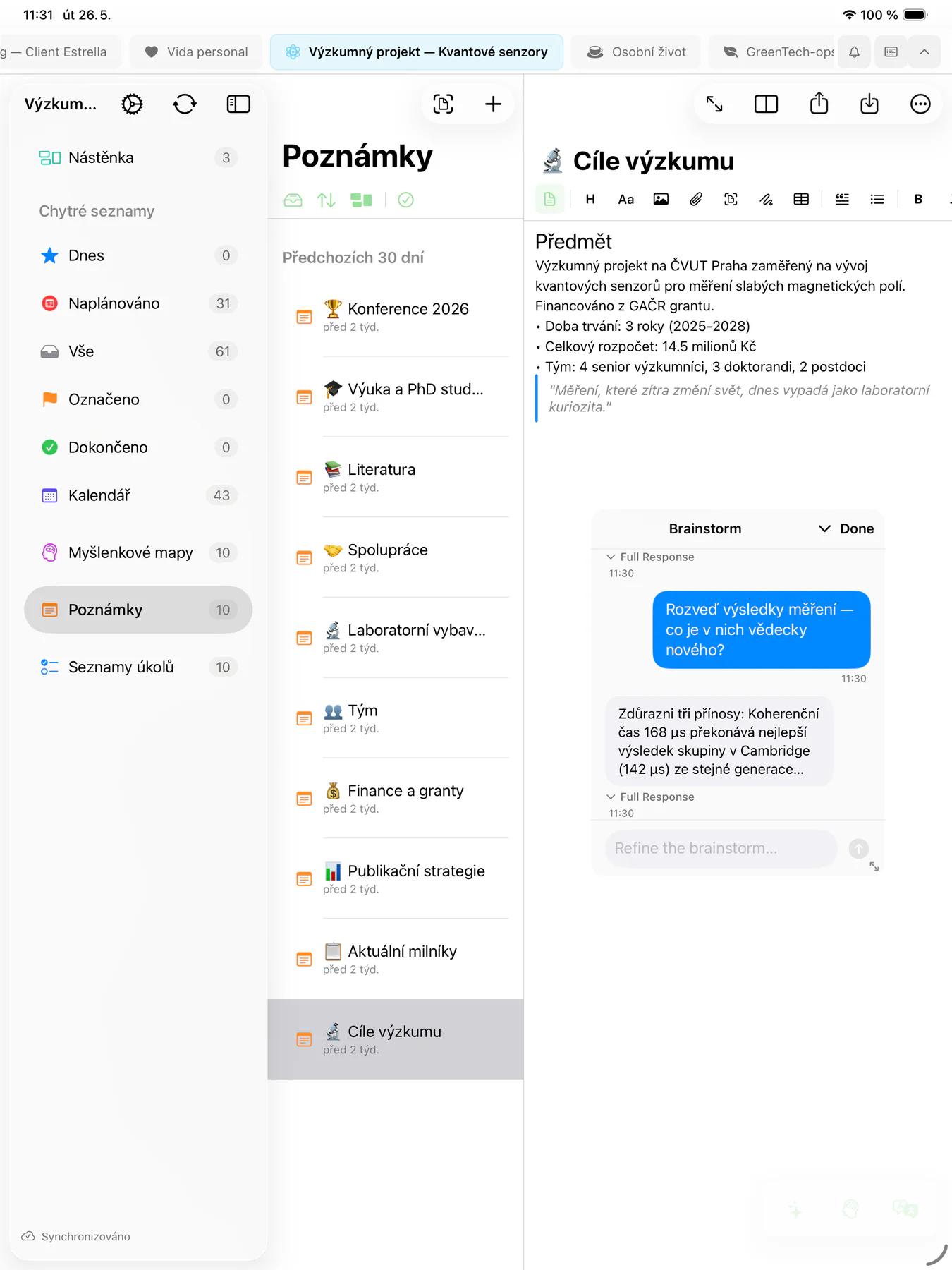 Brainstormingová relace AI Mintofu s vícekolovou konverzací