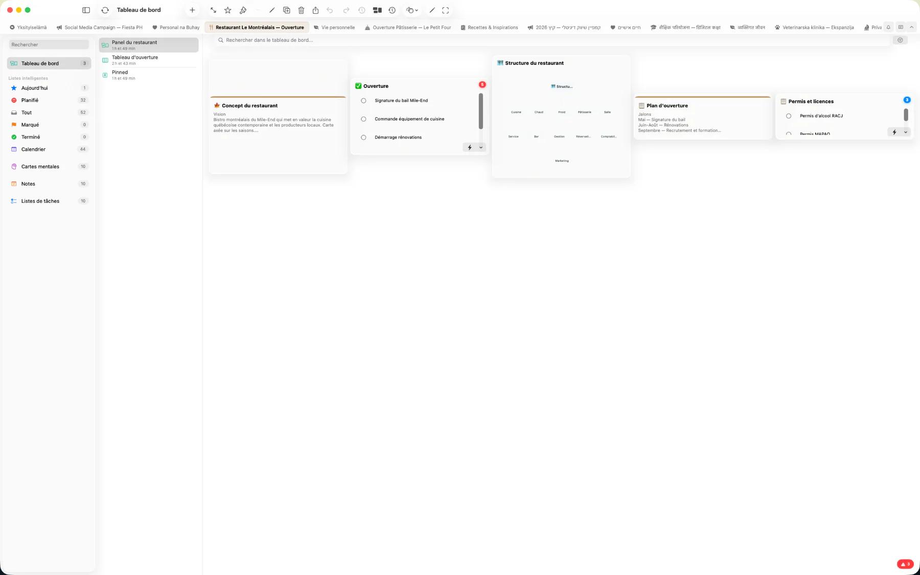 Aperçu du tableau de bord Mintofu avec widgets de notes, tâches et calendrier redimensionnables