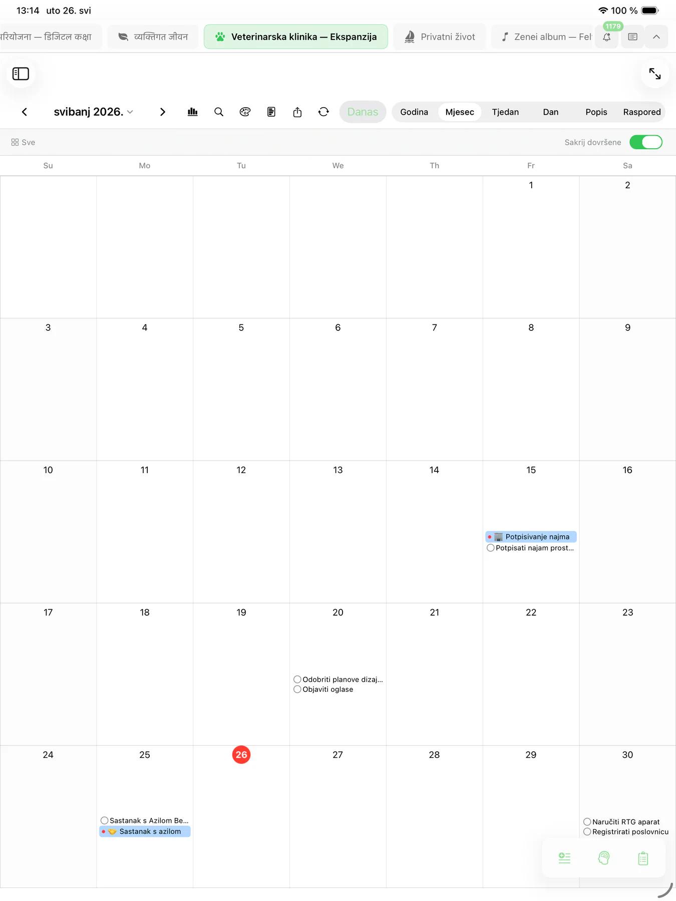 Mintofu kalendar dnevni raspored s blokovima sati i zakazanim zadacima