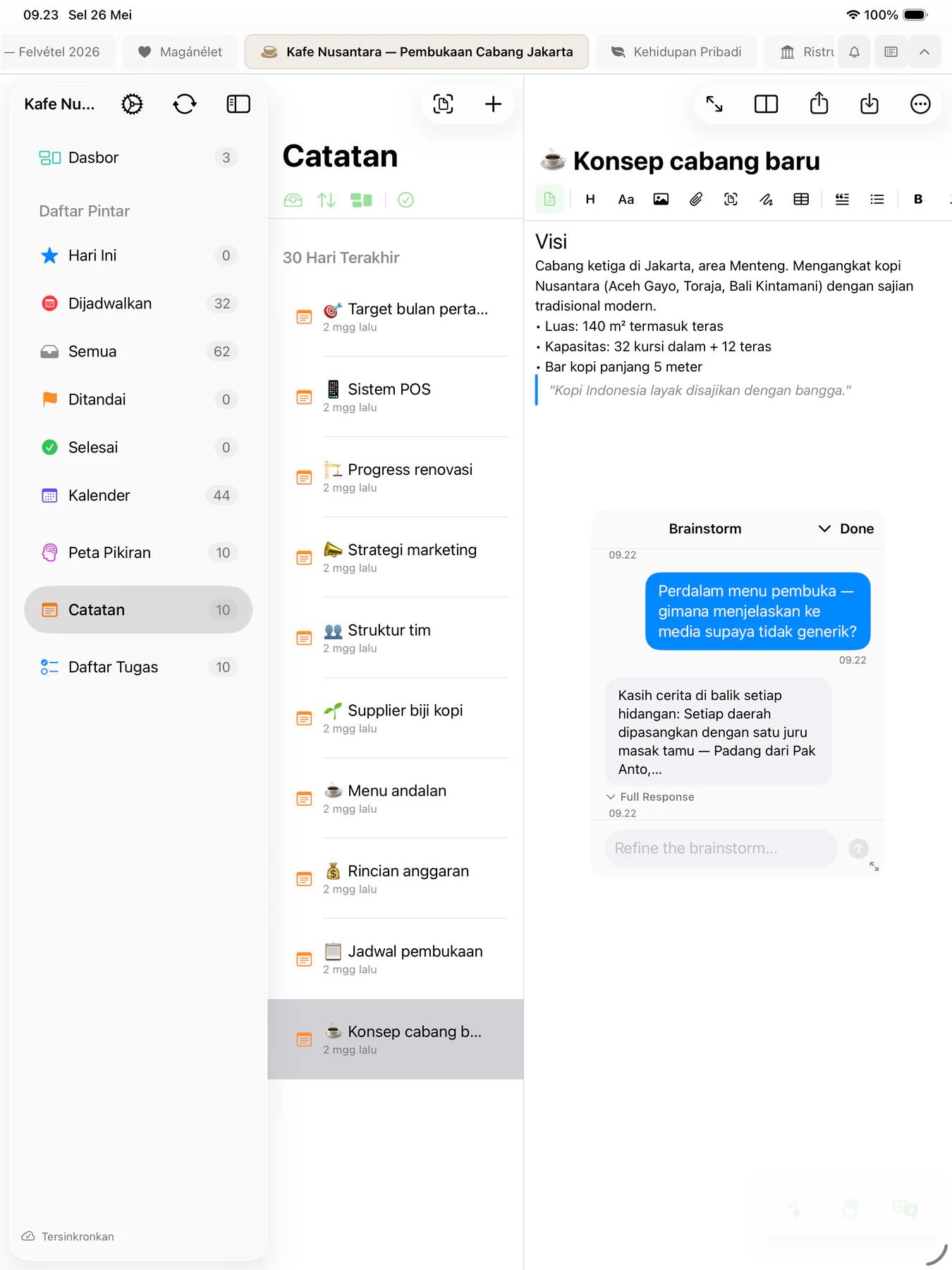 Sesi brainstorm Mintofu AI dengan percakapan multi-giliran