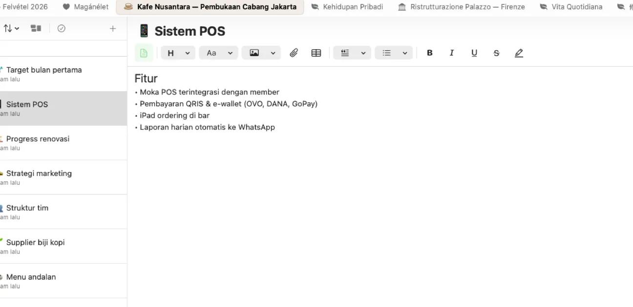 Editor catatan Mintofu dengan format teks kaya