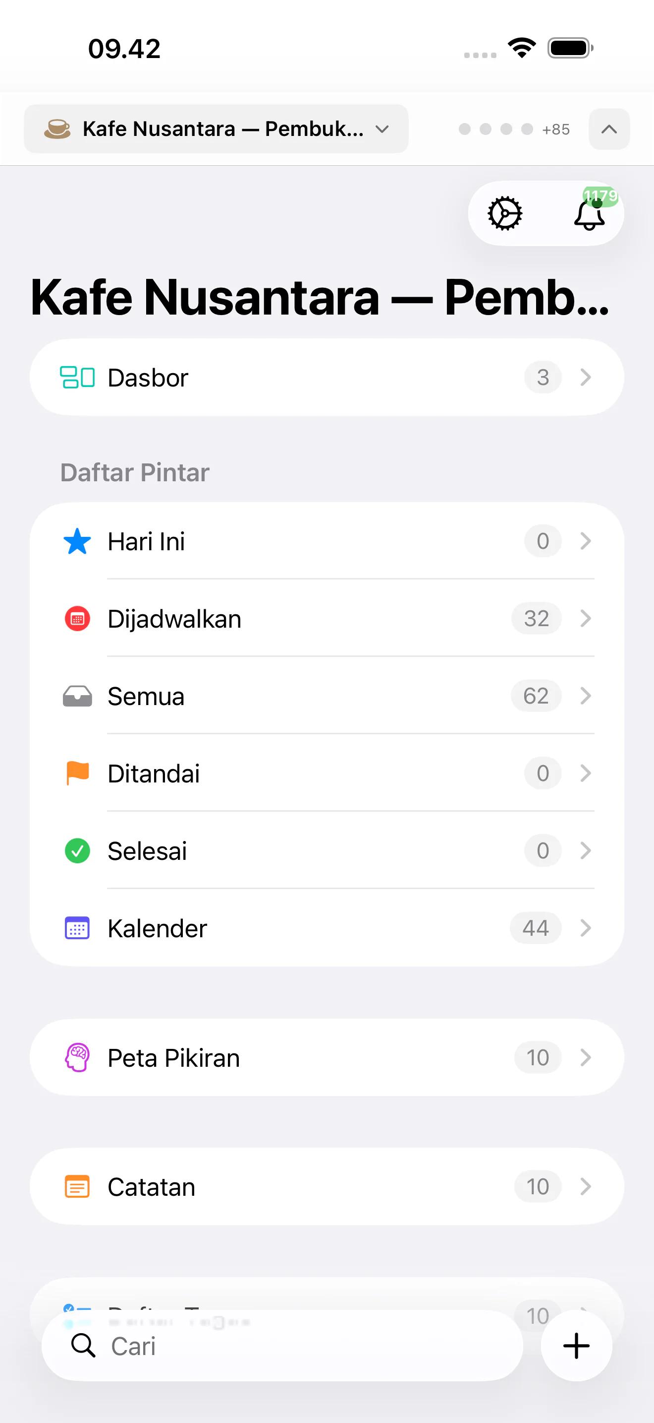 Mintofu berjalan di Mac, iPad, dan iPhone — menampilkan editor catatan, kanvas peta pikiran, dan daftar tugas dengan prioritas