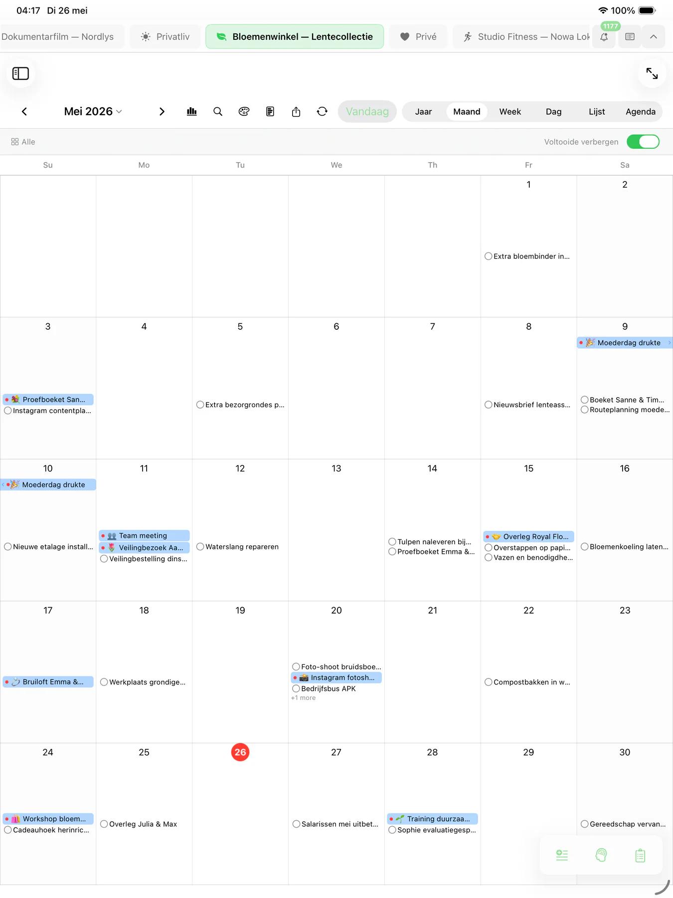 Dagelijkse agenda van de Mintofu-agenda met urenblokken en geplande taken