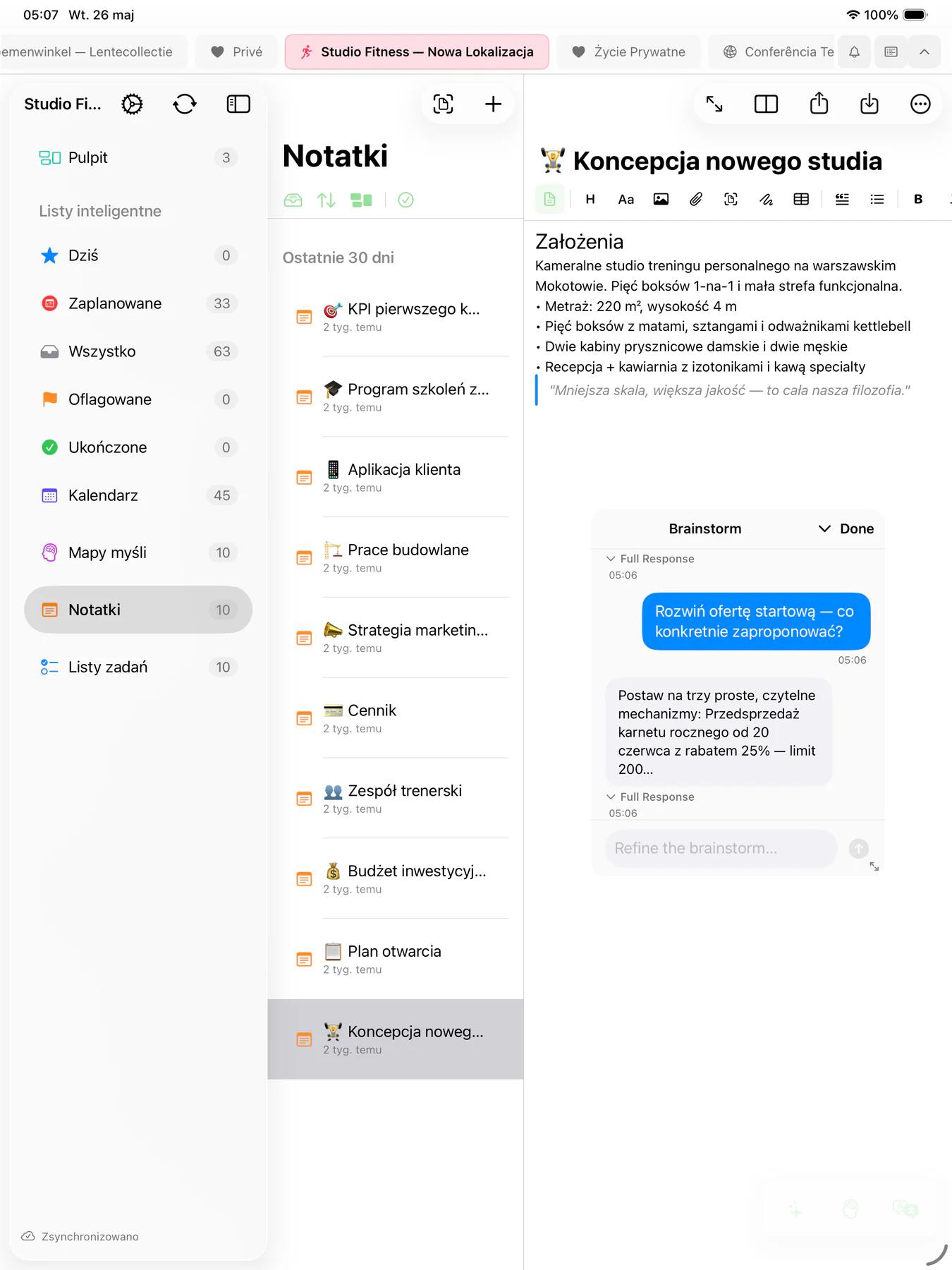 Sesja burzy mózgów AI Mintofu z wieloturową rozmową