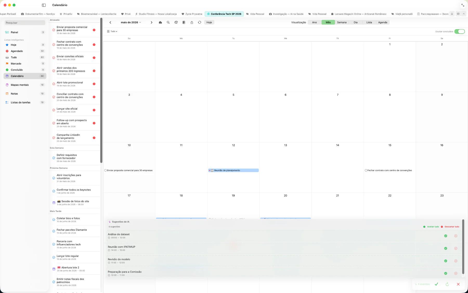 Formulário de criação de evento do Mintofu com interpretação de datas em linguagem natural