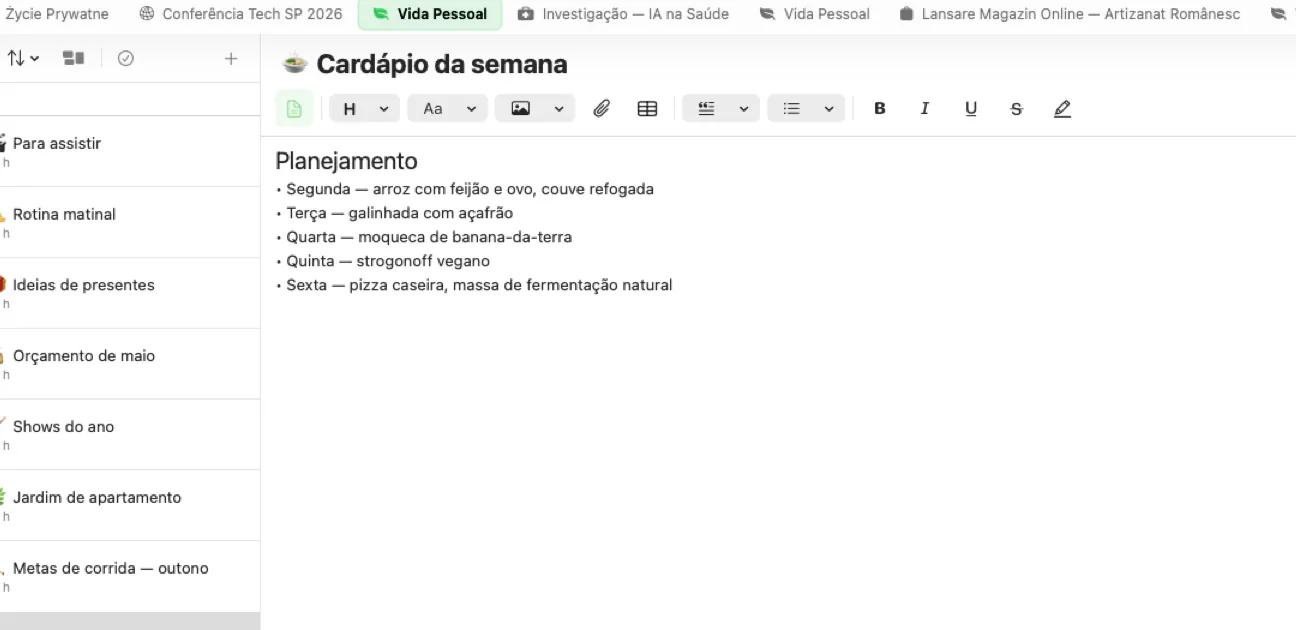 Editor de notas do Mintofu com formatação de texto rica