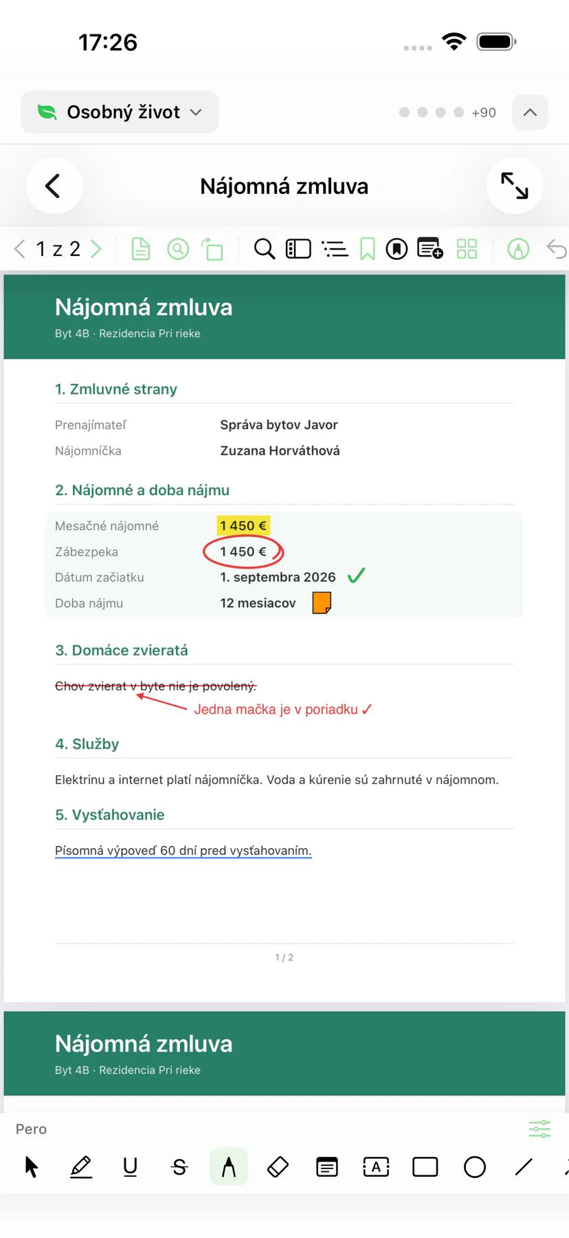 Mintofu na iPhone s anotovaným PDF a panelom anotačných nástrojov