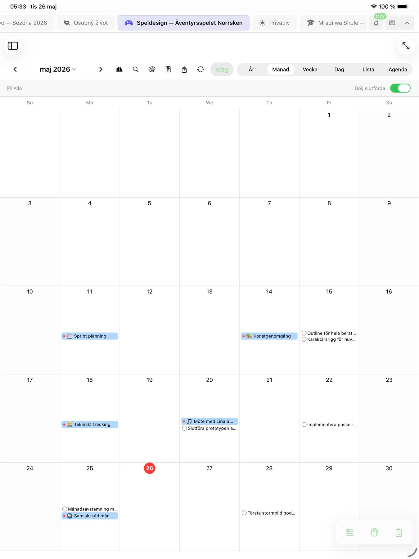 Mintofu kalender dagsagenda med timblock och schemalagda uppgifter