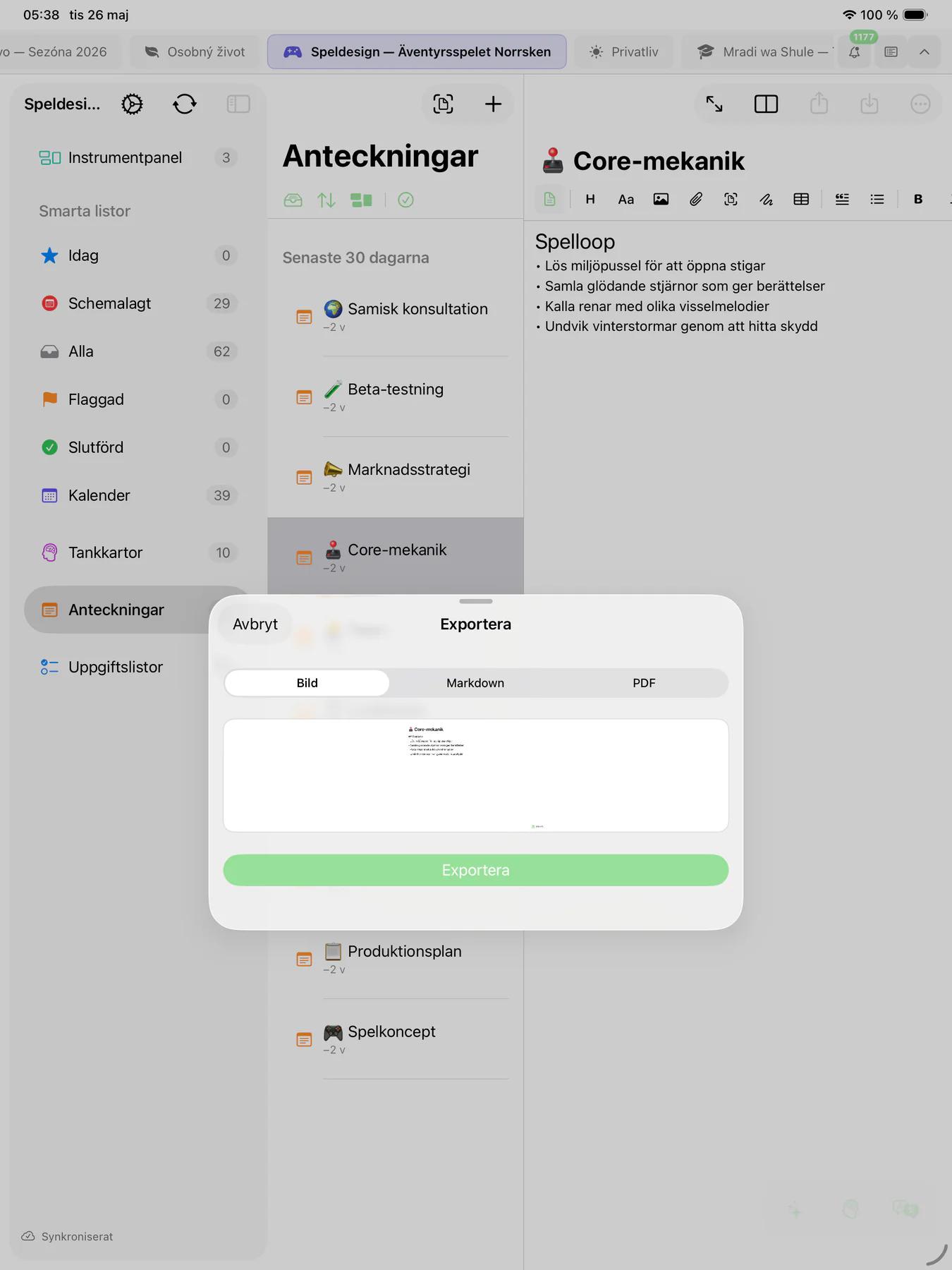 Mintofu PDF-exportförhandsgranskning med formaterat dokument redo att delas