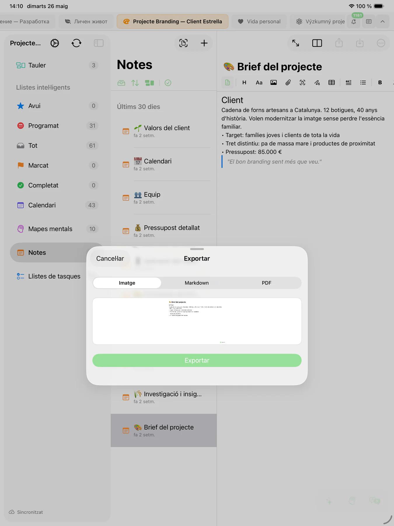 Previsualització d'exportació a PDF de Mintofu amb un document formatat llest per compartir