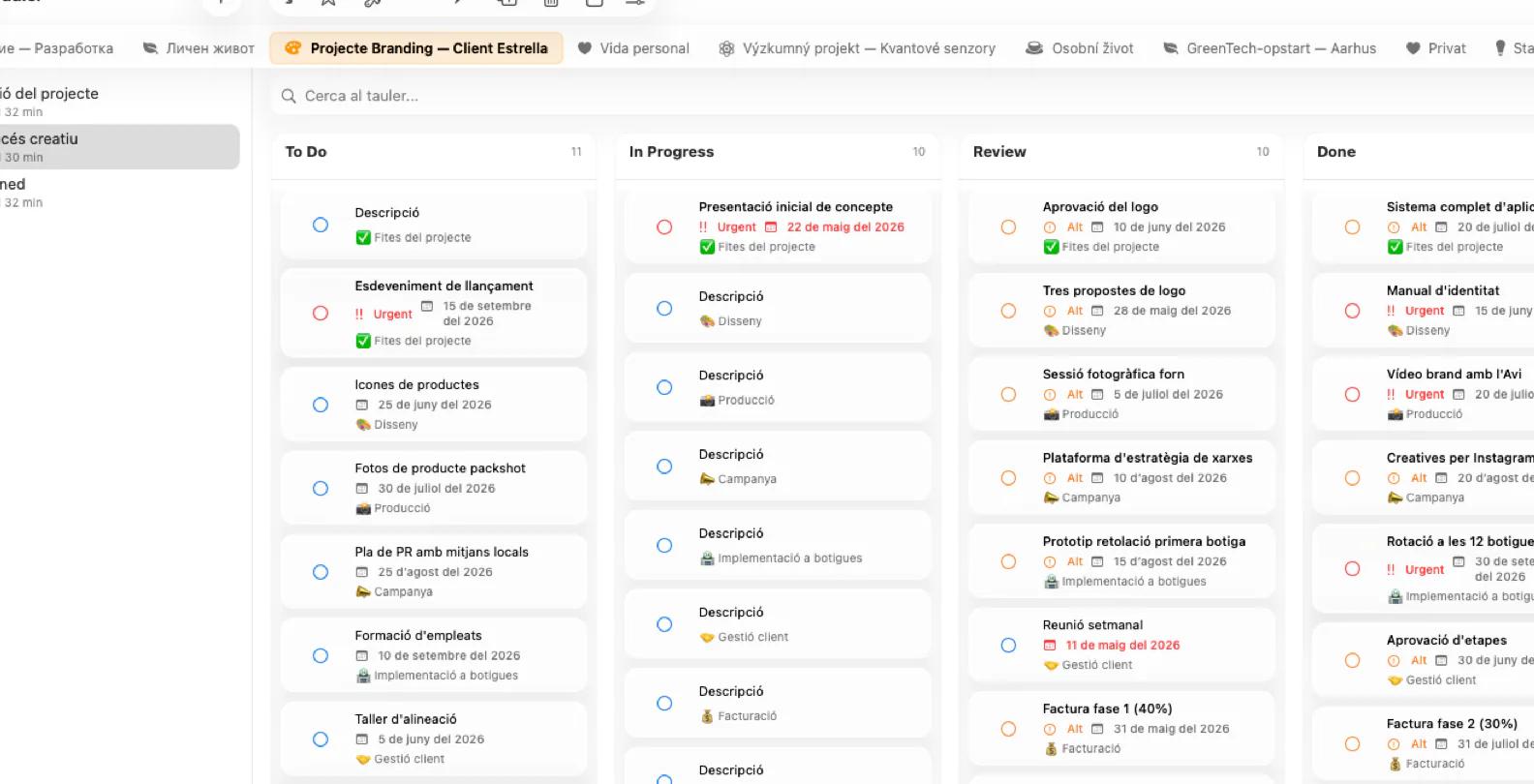 Quadre de Mintofu amb tauler kanban i widgets