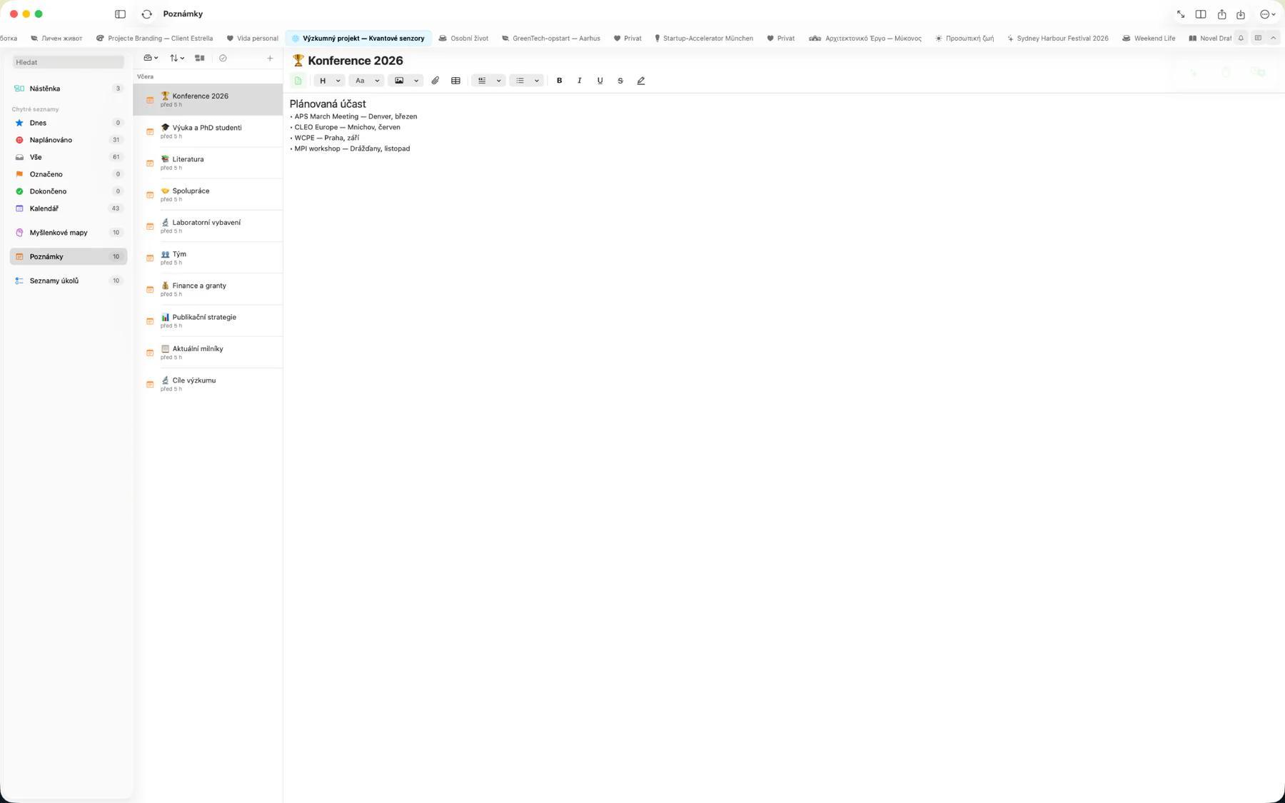 Editor poznámek Mintofu s bohatým formátováním textu, nadpisy, tučným písmem a barevnými zvýrazněními