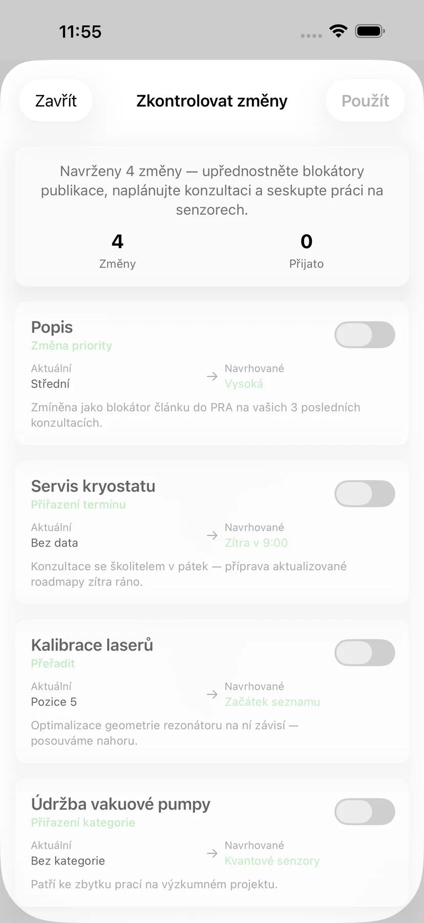 Možnosti připomenutí úkolu Mintofu s flexibilním výběrem času
