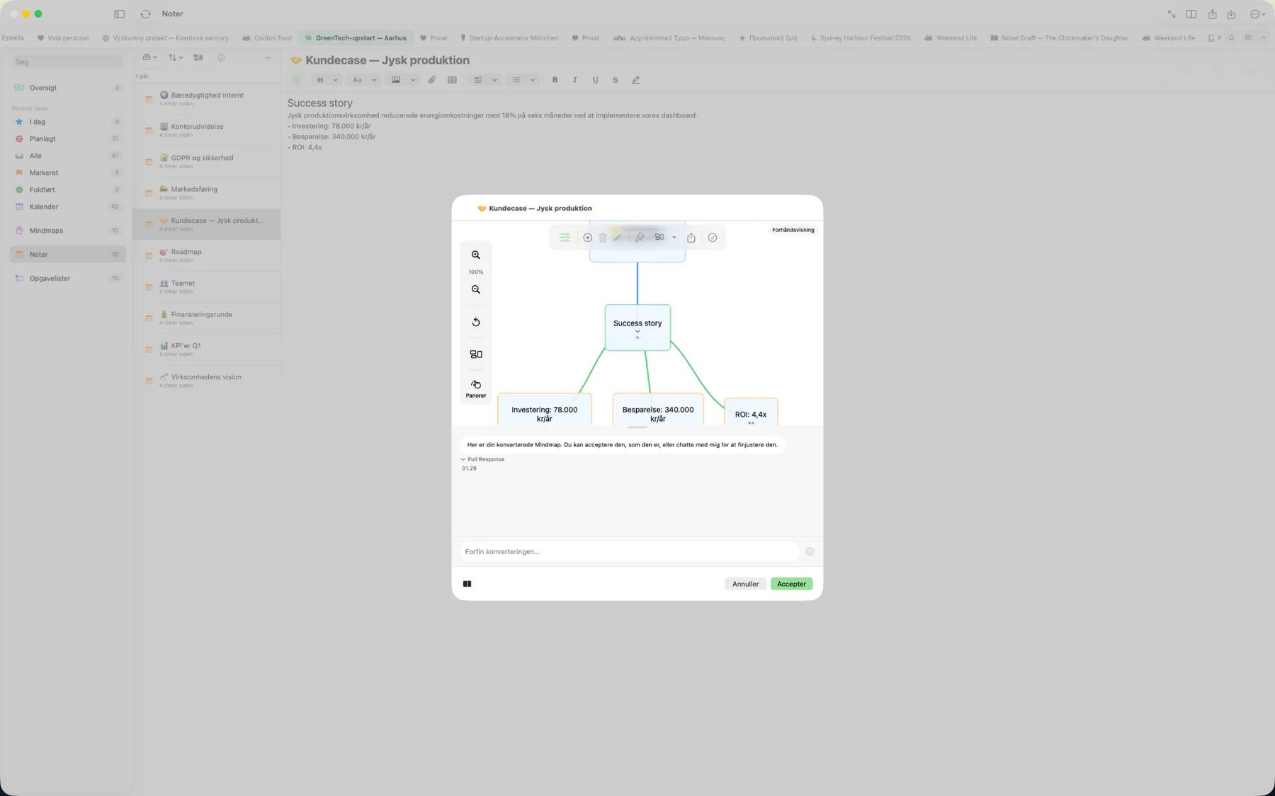 Mintofu konverterer et mind map til en struktureret opgaveliste side om side