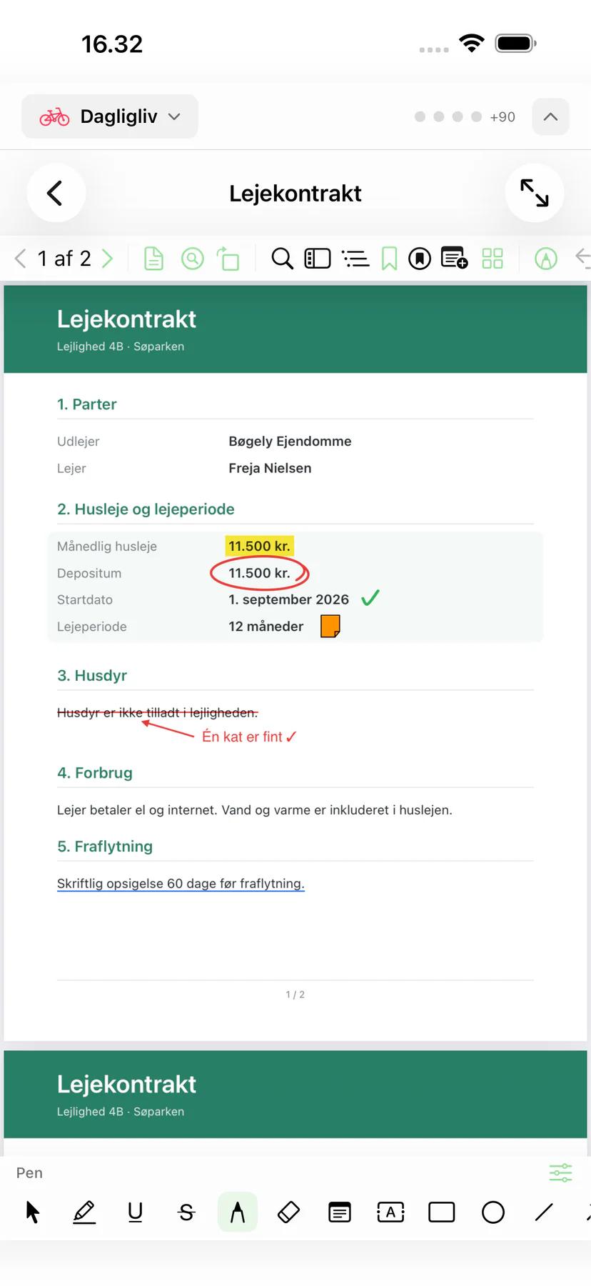 Mintofu på iPhone med en markeret PDF og annoteringsværktøjslinjen