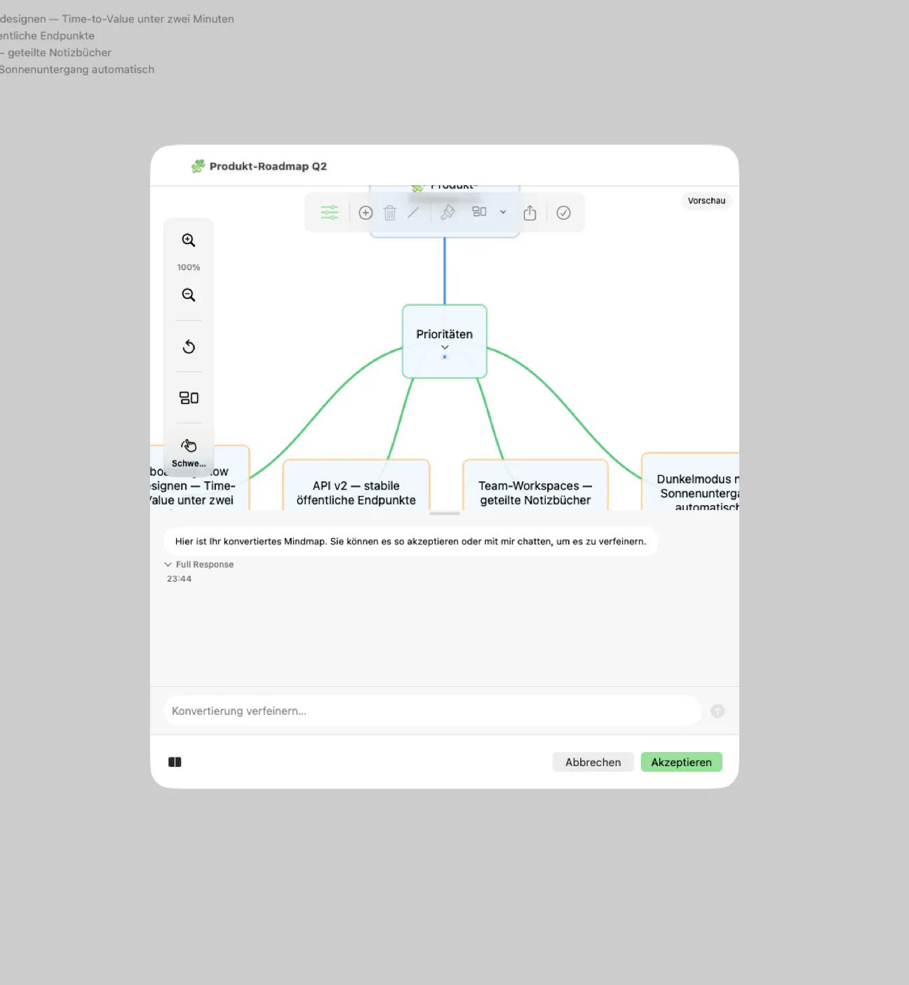 Mintofu wandelt eine Mindmap in eine Aufgabenliste um