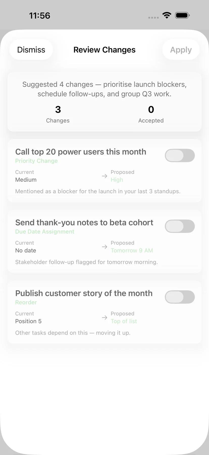 Mintofu task reminder options with flexible timing choices