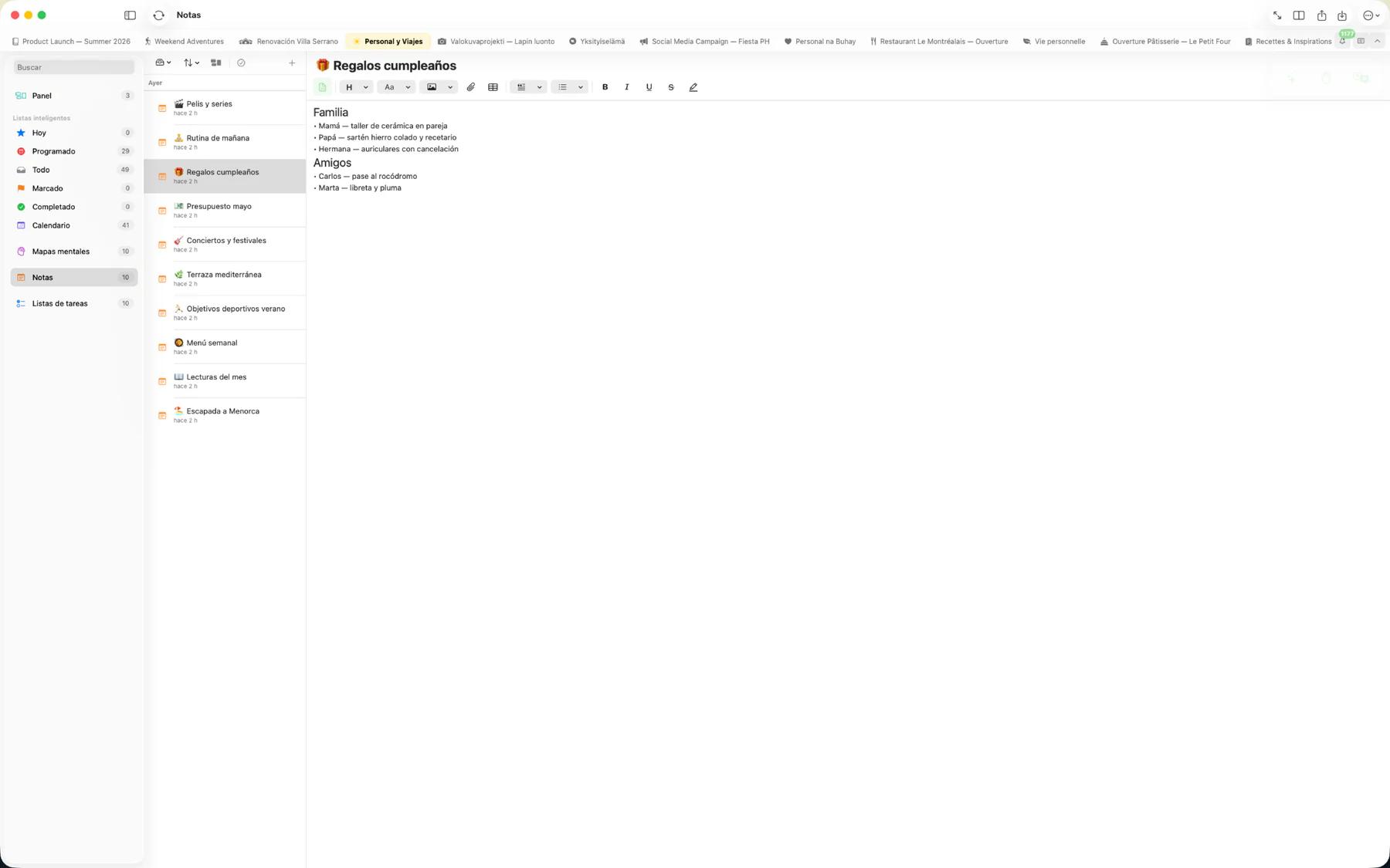Editor de notas Mintofu mostrando formato de texto enriquecido con encabezados, negrita y resaltados de color