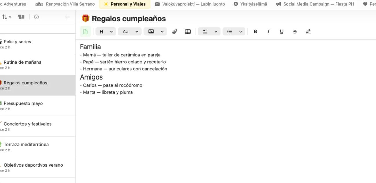 Editor de notas de Mintofu con formato de texto enriquecido