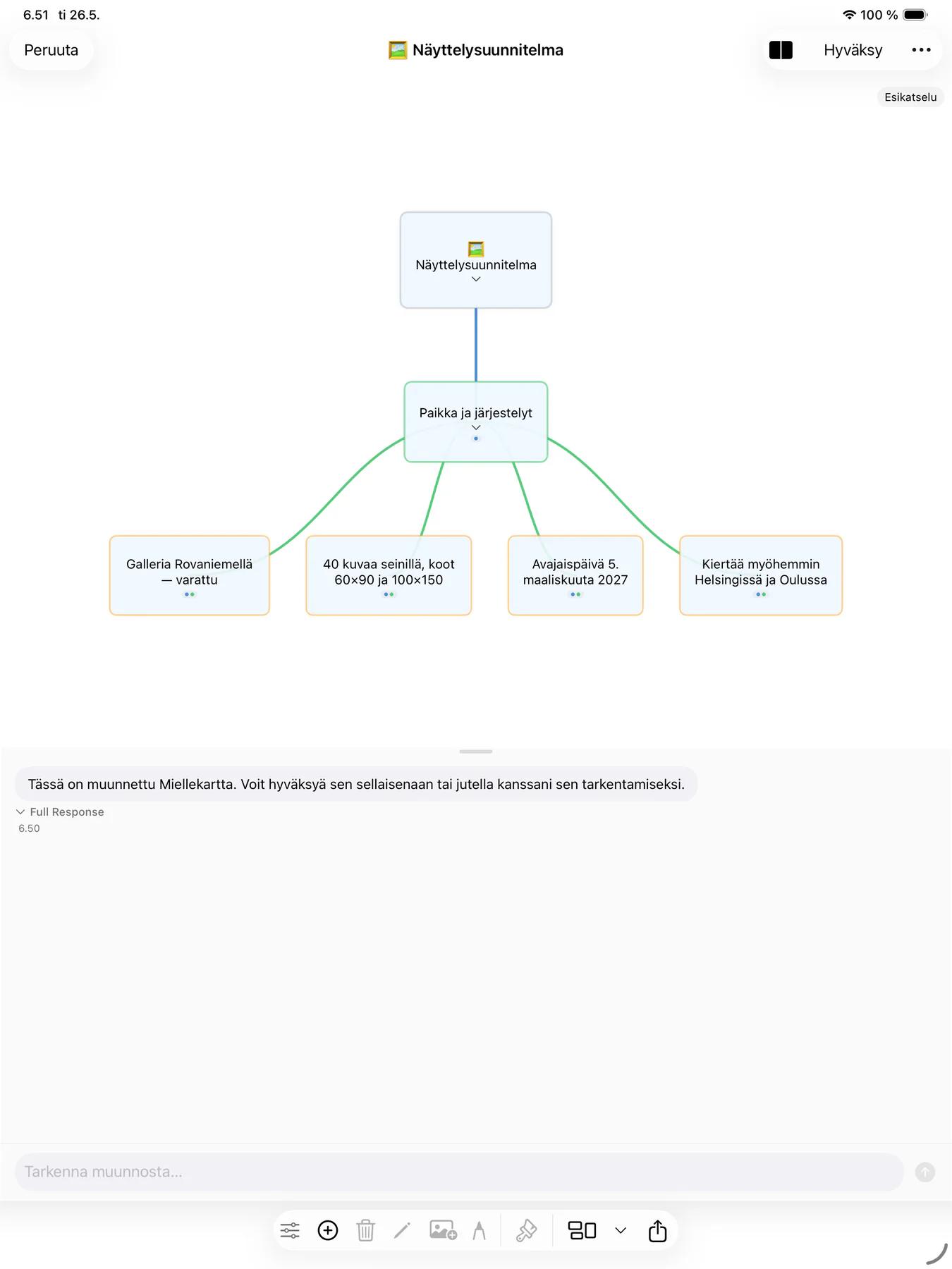 Mintofu muuntamassa tehtävälistaa visuaaliseksi miellekartaksi