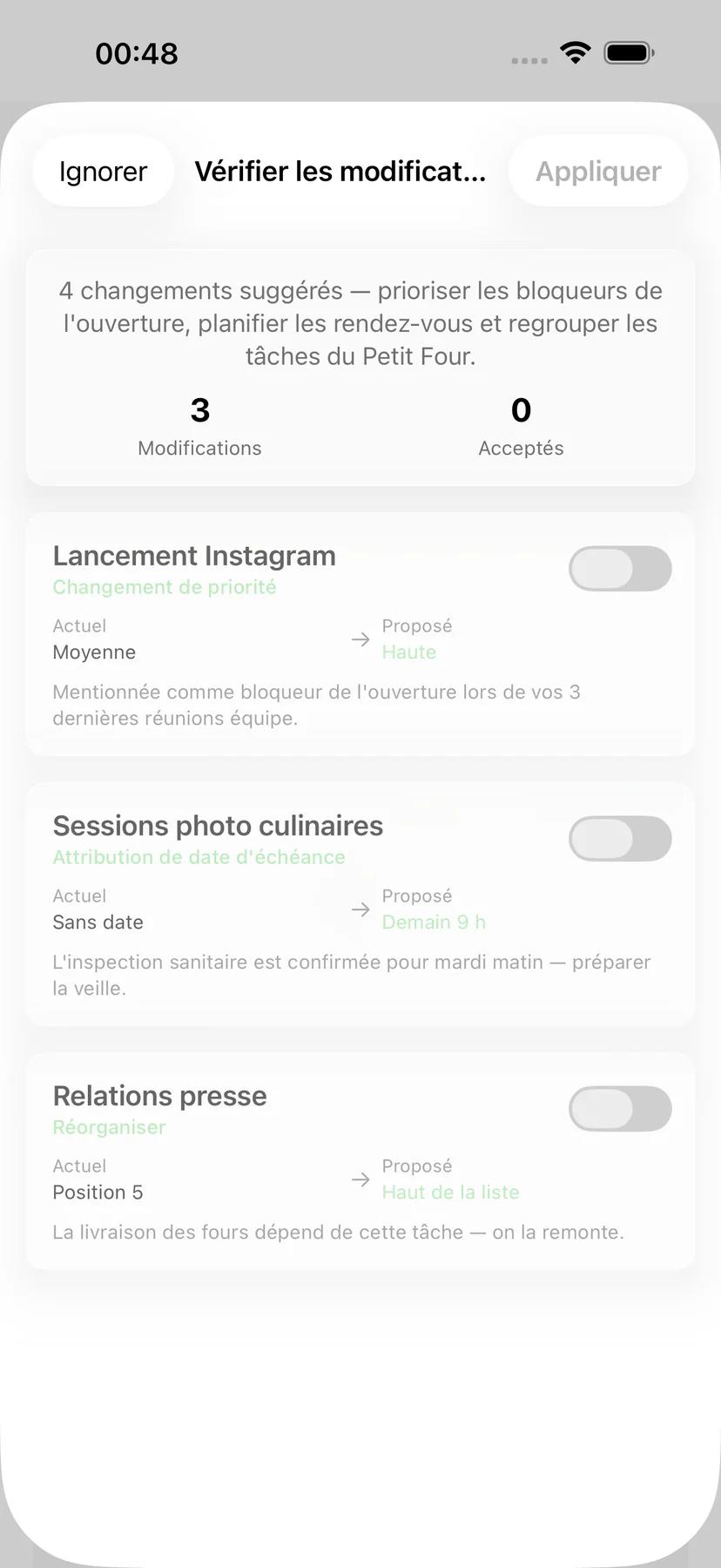 Options de rappel des tâches Mintofu avec choix de minutage flexibles