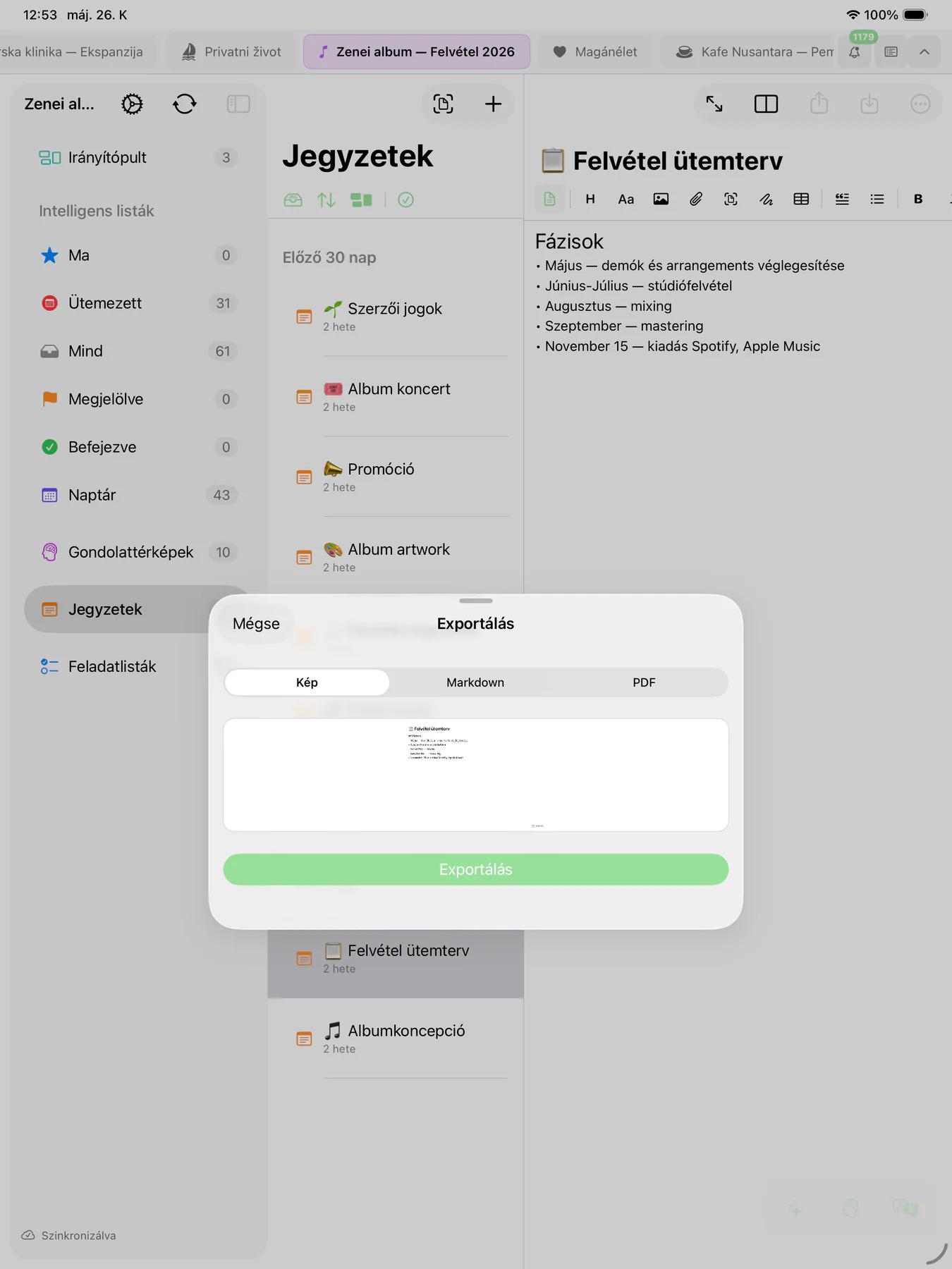 Mintofu PDF exportálási előnézet formázott dokumentummal, megosztásra készen