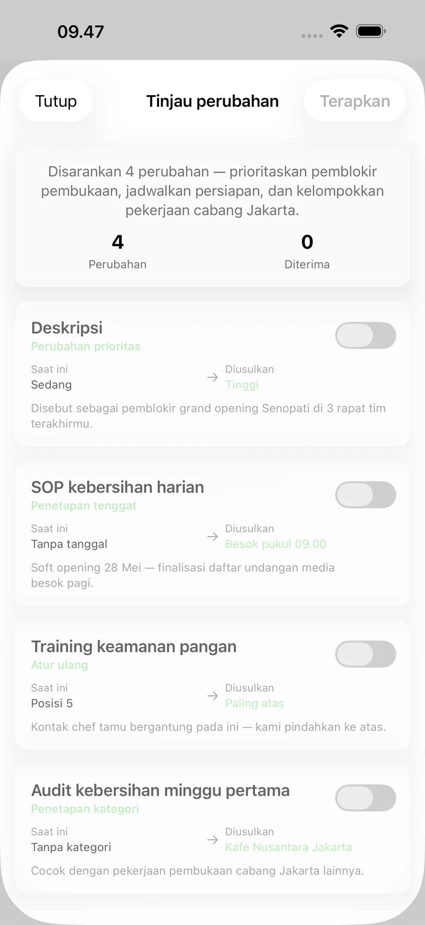 Opsi pengingat tugas Mintofu dengan pilihan waktu fleksibel