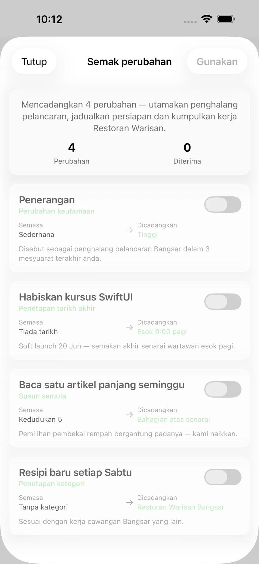 Pilihan peringatan tugasan Mintofu dengan pilihan masa fleksibel