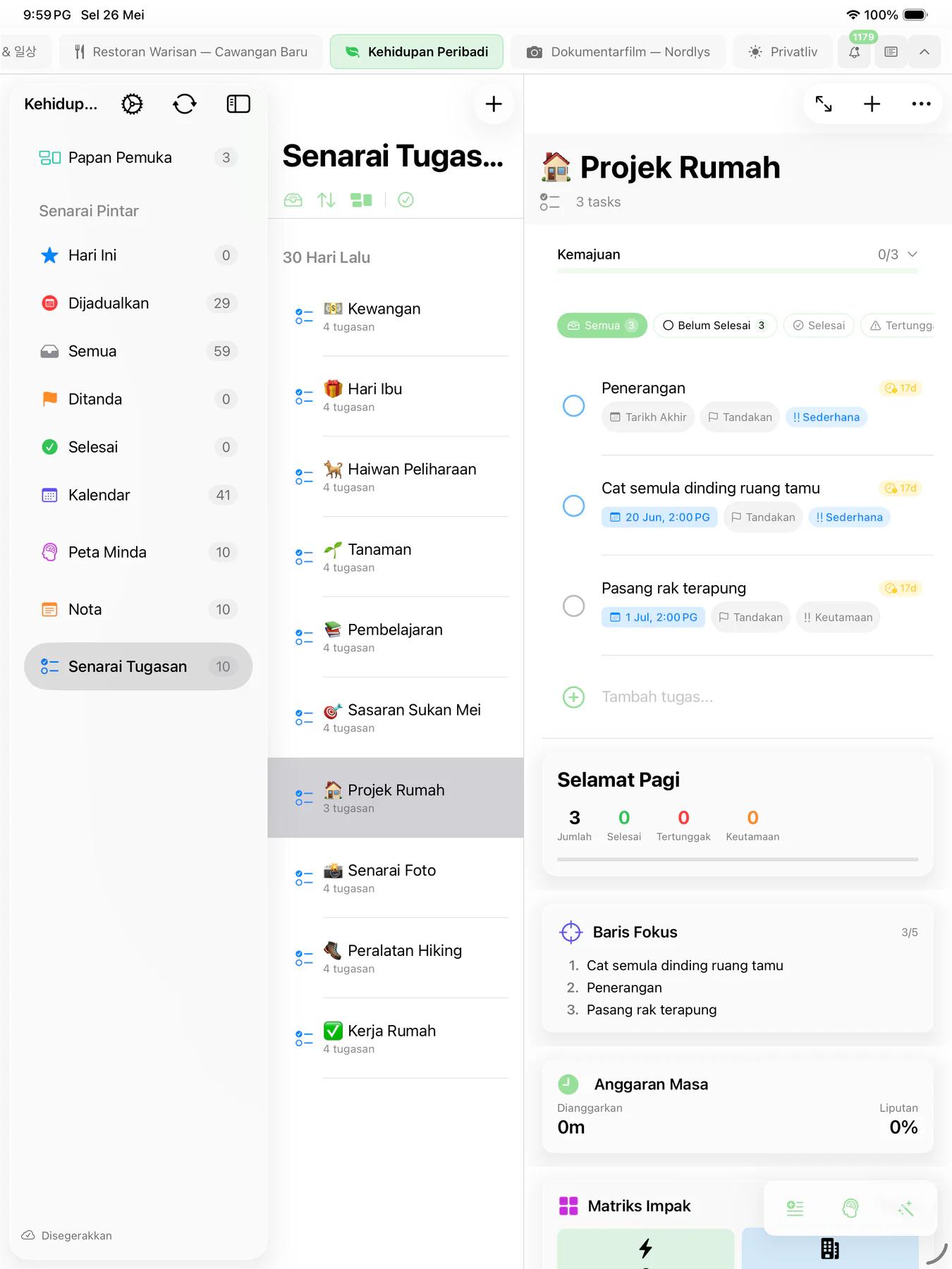 Smart Lists Mintofu dengan peraturan penapis tersuai dan suapan aktiviti