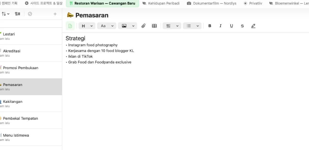 Editor nota Mintofu dengan format teks kaya