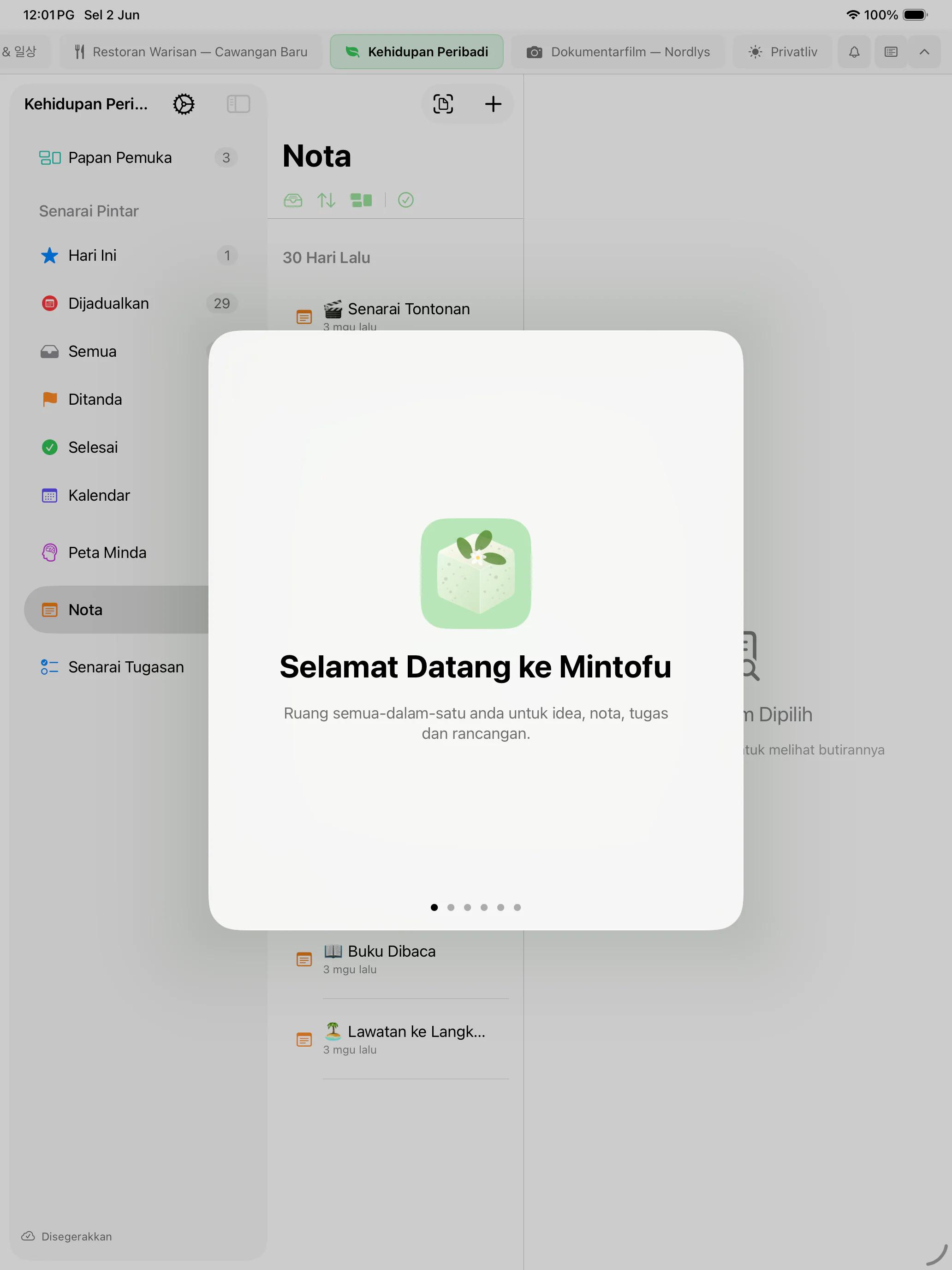 Mintofu memaparkan kandungan yang sama pada iPhone, iPad, dan Mac secara serentak