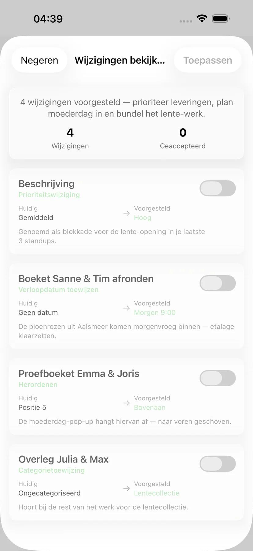 Mintofu-taakherinneringsopties met flexibele tijdkeuzes