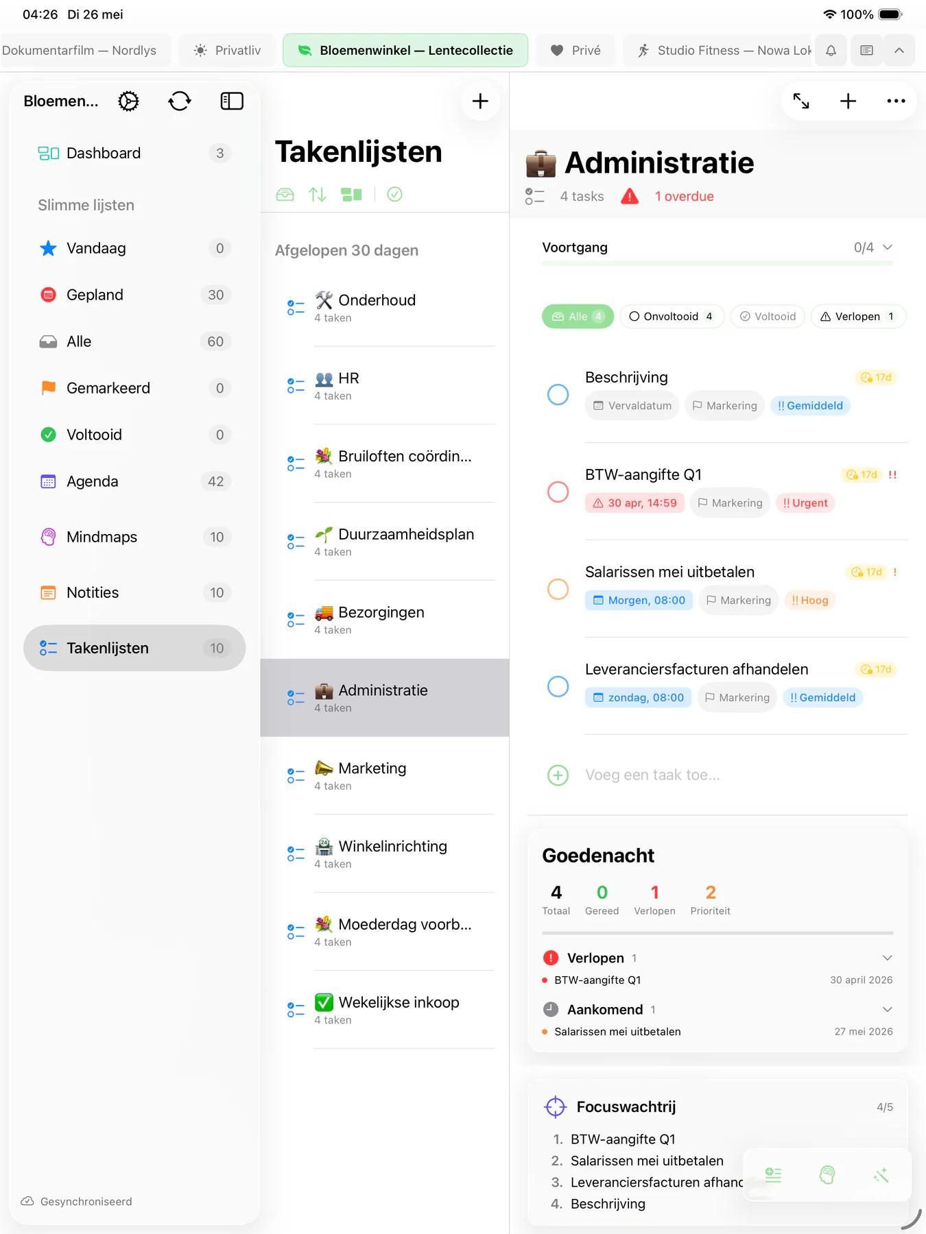 Mintofu Smart Lists met aangepaste filterregels en activiteitsfeed