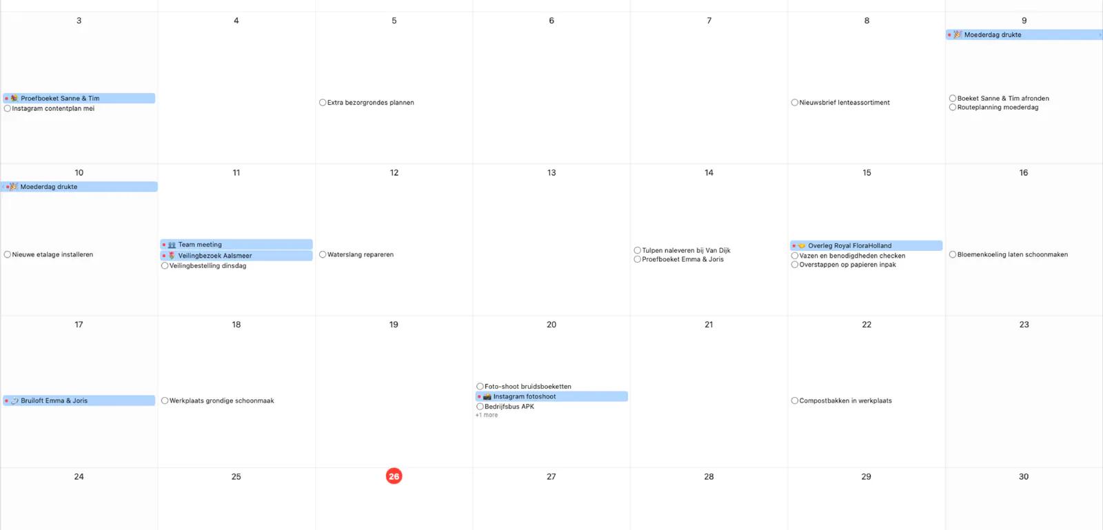 Mintofu-agenda met maandweergave en evenementindicatoren