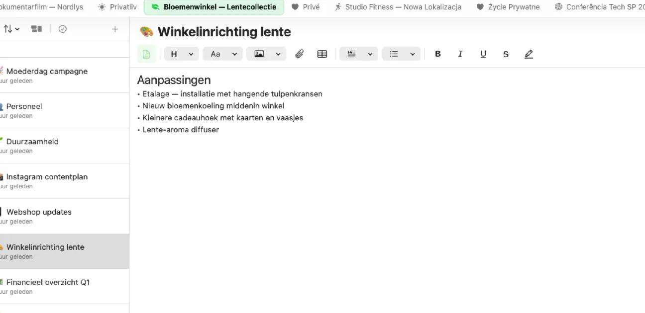Mintofu notitie-editor met opgemaakte tekst