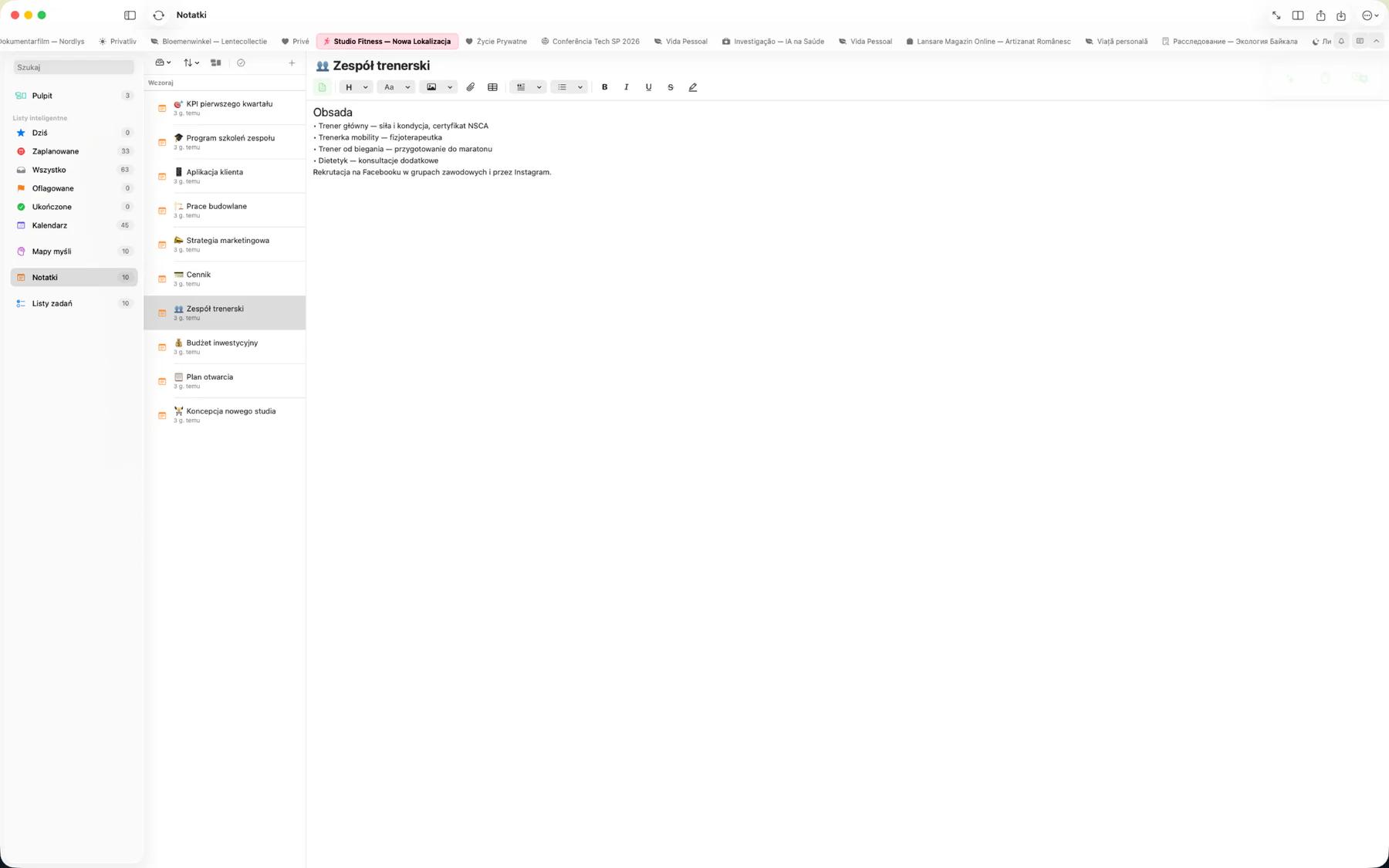 Edytor notatek Mintofu z bogatym formatowaniem tekstu, nagłówkami, pogrubieniem i kolorowymi podświetleniami