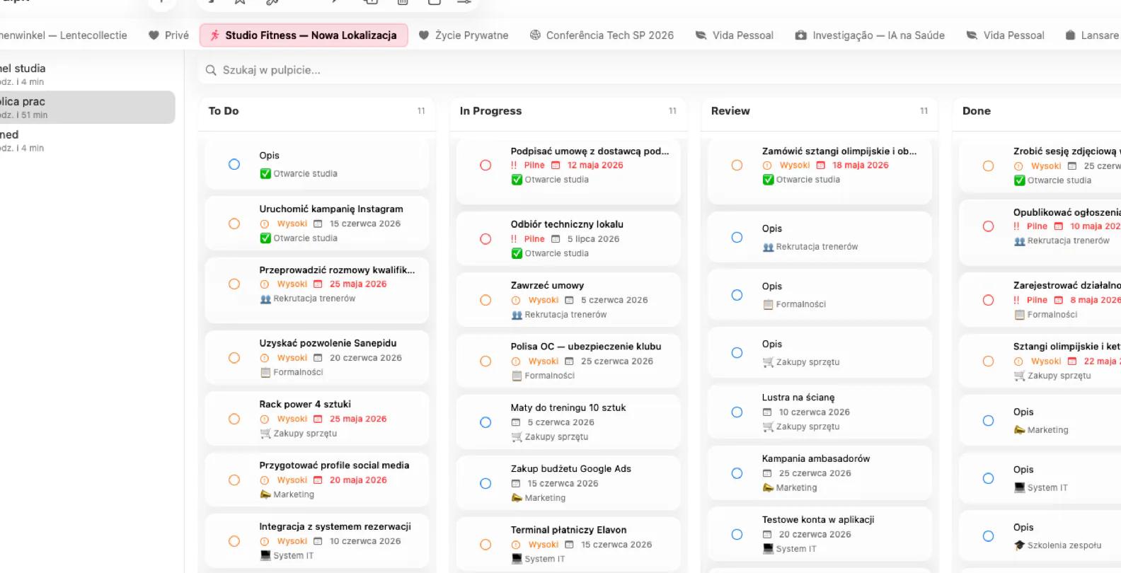 Pulpit Mintofu z tablicą kanban i widżetami