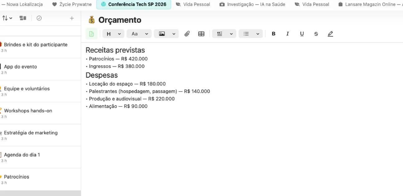 Editor de notas do Mintofu com formatação de texto rica