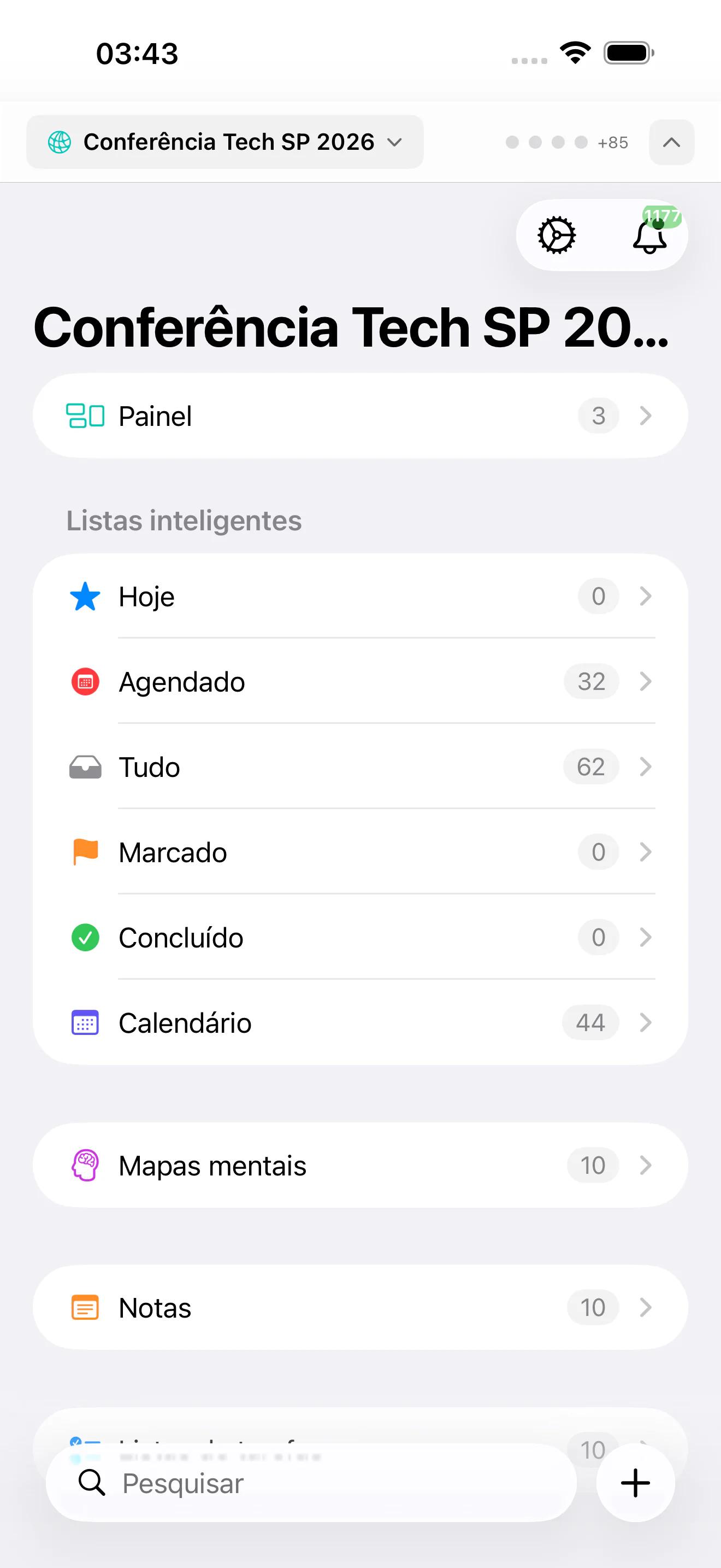 Mintofu rodando no Mac, iPad e iPhone — mostrando o editor de notas, o quadro de mapa mental e a lista de tarefas com prioridades
