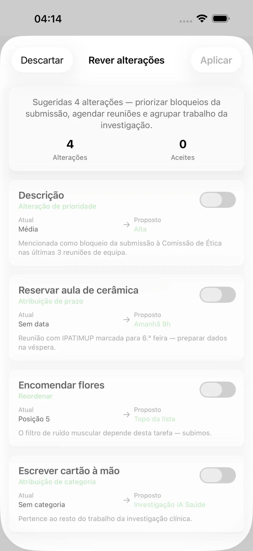 Opções de lembrete de tarefa do Mintofu com escolhas flexíveis de tempo