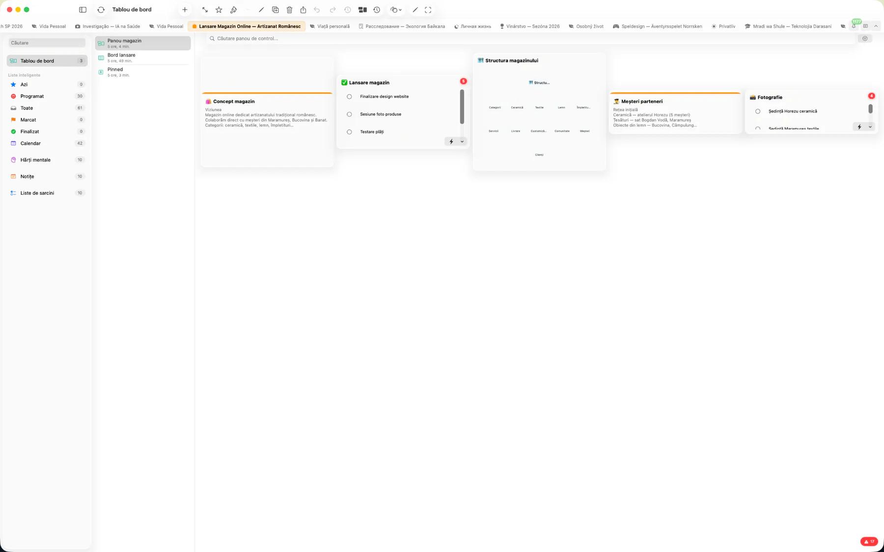 Prezentarea tabloului de bord Mintofu cu widget-uri redimensionabile pentru notițe, sarcini și calendar