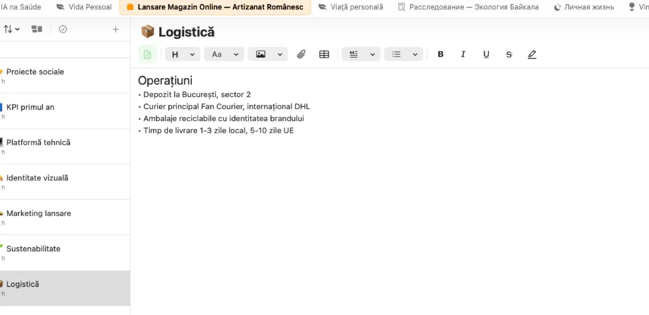 Editor de notițe Mintofu cu formatare text îmbogățită