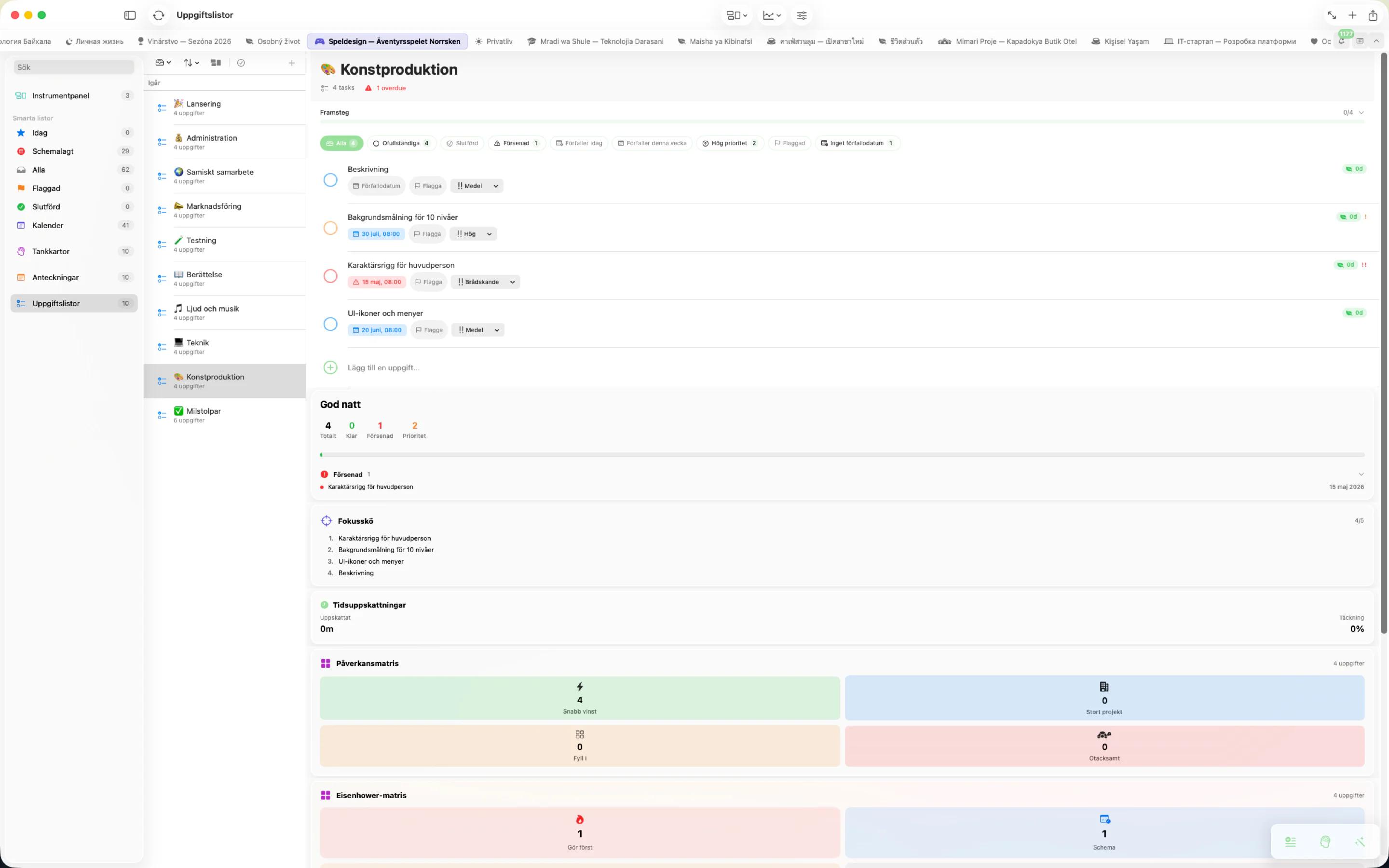 Mintofu körs på Mac, iPad och iPhone — visar anteckningsredigeraren, tankekartans canvas och uppgiftslistan med prioriteringar
