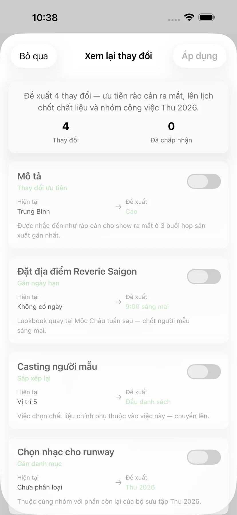 Tùy chọn lời nhắc công việc Mintofu với lựa chọn thời gian linh hoạt